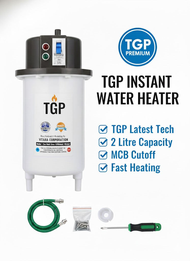 TGP Latest Tech Instant Water Heater / 1 year guarantee /  2 Litre / Big Size / MCB Switch / Auto-Cutoff / Instant Heater