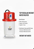 TGP Regular Instant Water Heater / 1 year guarantee /  2 Litre regular quality / MCB Switch / Auto Cut - off / Instant Heating